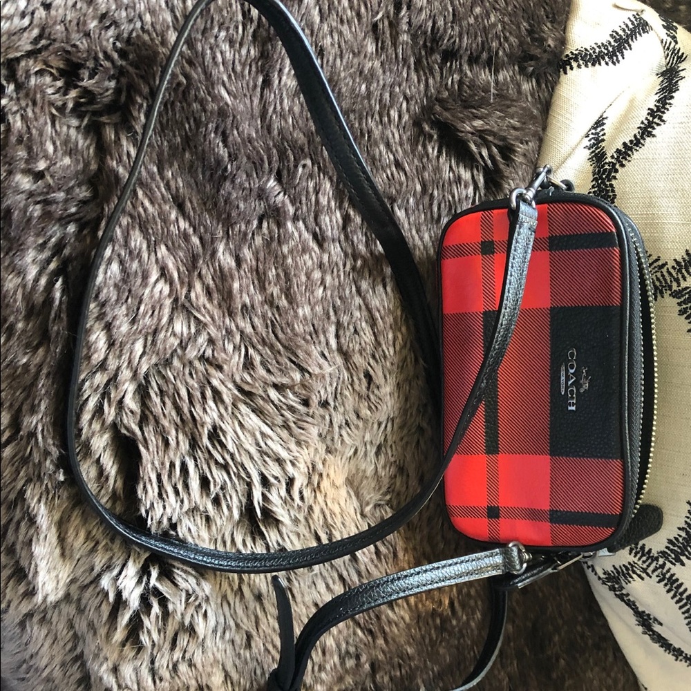 Coach Red/Black Plaid Crossbody